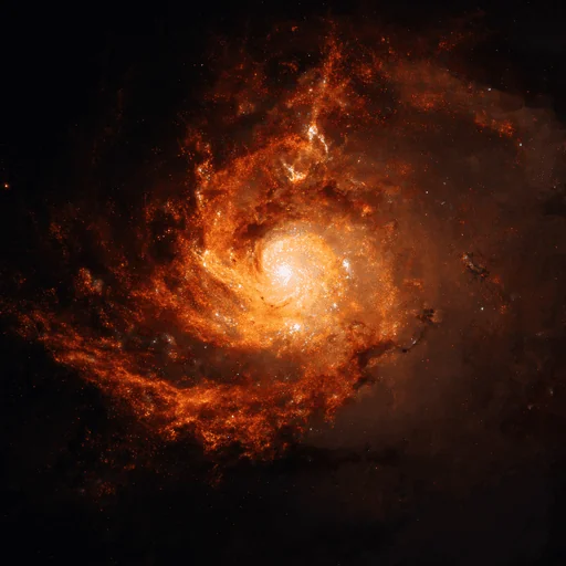 Fiery Orange Spiral Galaxy Around White Sphere