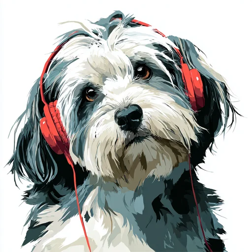 Bichon Frisé Wearing Pink Headphones