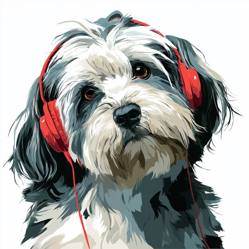 Bichon Frisé Wearing Pink Headphones