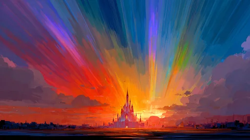 Rainbow Castle Under Vibrant Aurora Lights