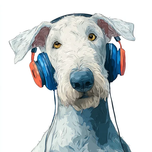 Bichon Frisé Wearing Pink Headphones