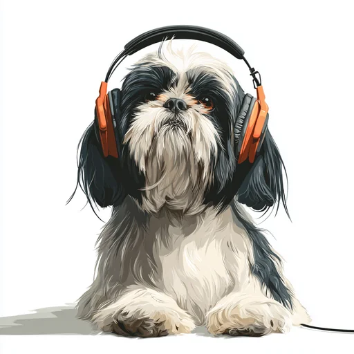 Bichon Frisé Wearing Pink Headphones