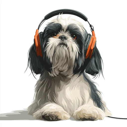 Bichon Frisé Wearing Pink Headphones