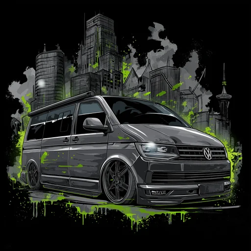 Lowered Volkswagen Van with Neon Green Splatter