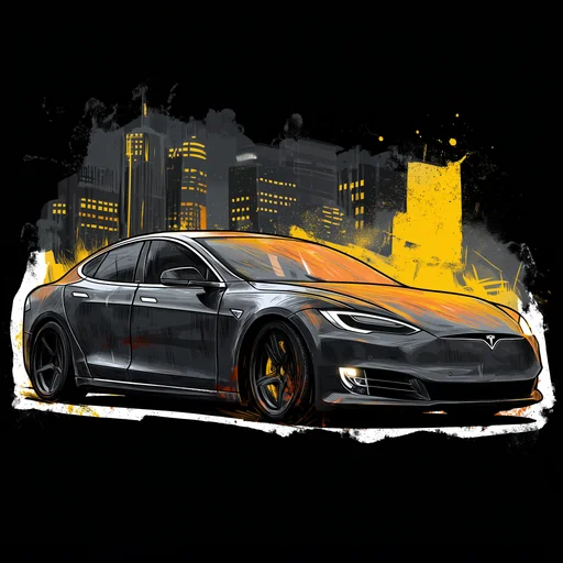 Tesla Model S Urban Night Illustration