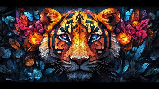 Vibrant Jungle Animals in Stained Glass Style