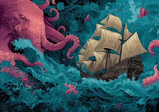 Monstrous Octopus-Coelacanth Attack