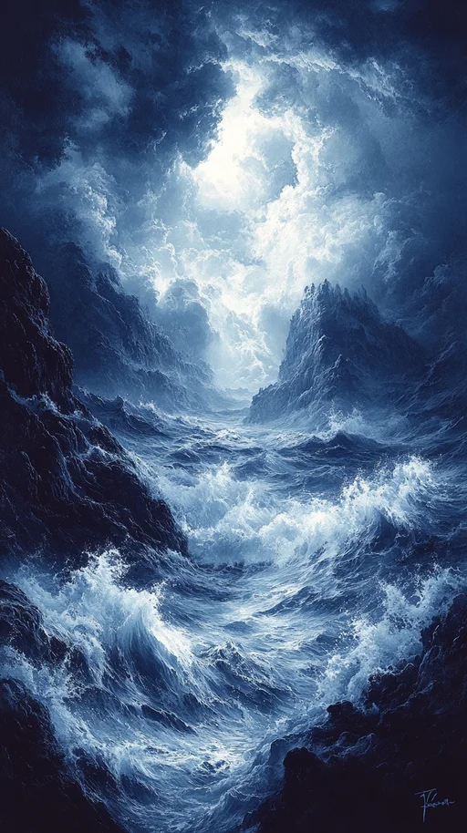 Dramatic Ocean Clash with Jagged Cliffs