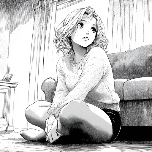 Thoughtful Blonde Woman in Manga Style