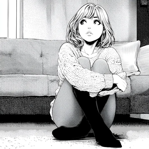 Thoughtful Blonde Woman in Manga Style