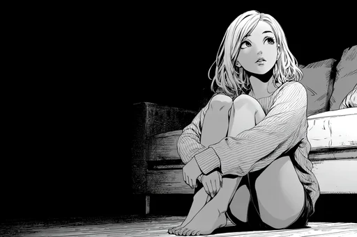Thoughtful Blonde Woman in Manga Style