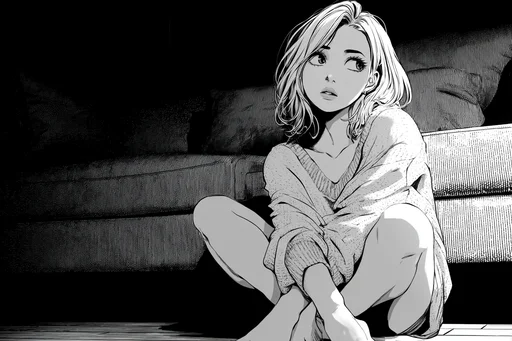 Thoughtful Blonde Woman in Manga Style