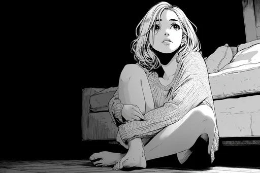Thoughtful Blonde Woman in Manga Style