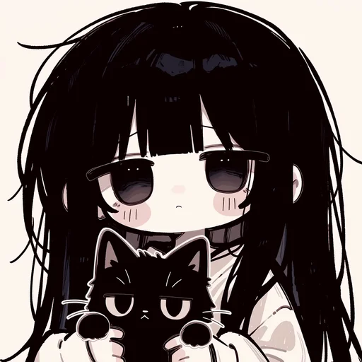 Chibi Girl with Black Cat